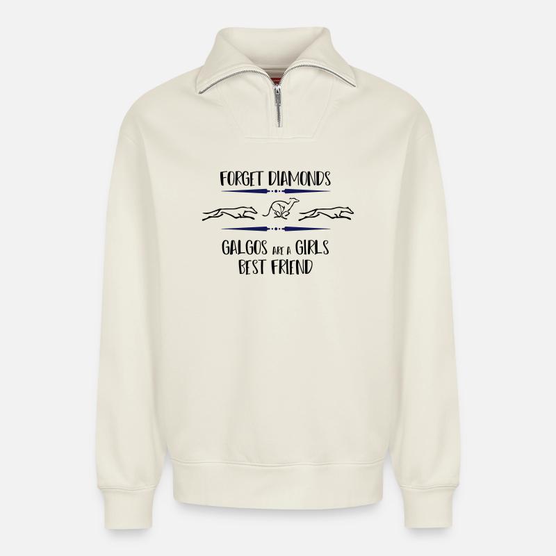 Galgos running - Relaxed Unisex Organic Half Zip Sweatshirt – by SPREAD - off white