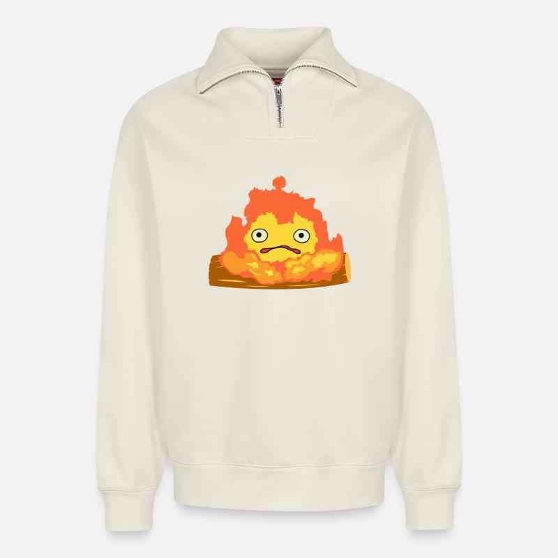 Calcifer - Relaxed Unisex Organic Half Zip Sweatshirt – von SPREAD - Naturweiß