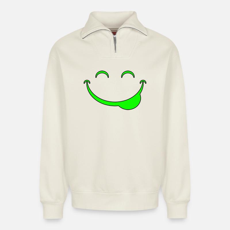 Lustiges Gesicht - Relaxed Unisex Organic Half Zip Sweatshirt – von SPREAD - Naturweiß