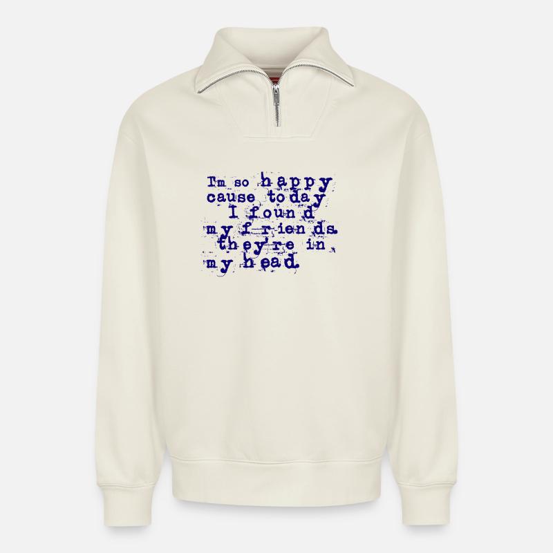 lithium lyrics - nirvana - Relaxed Unisex Organic Half Zip Sweatshirt – by SPREAD - off white