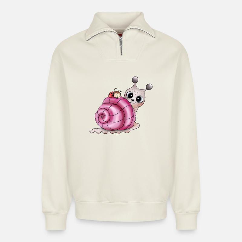 coquille rose - Sweat unisexe décontracté en coton biologique à demi-zip – de SPREAD - blanc cassé