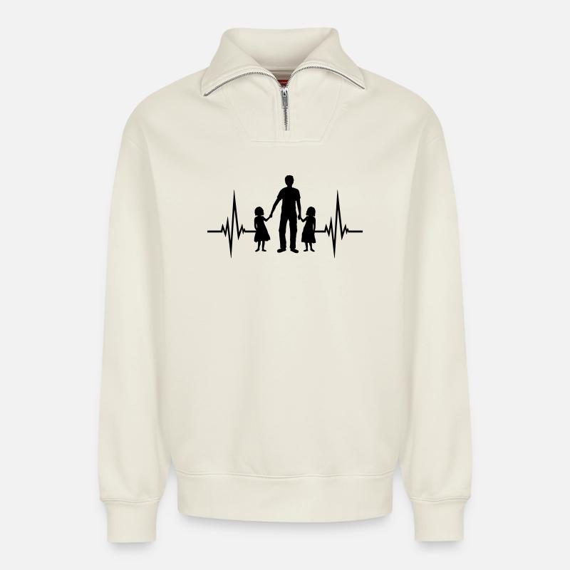 2 daughters pulse - Relaxed Unisex Organic Half Zip Sweatshirt – by SPREAD - off white