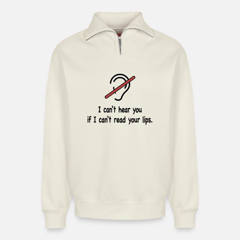 Für Hörgeschädigte - Relaxed Unisex Organic Half Zip Sweatshirt – von SPREAD - Naturweiß