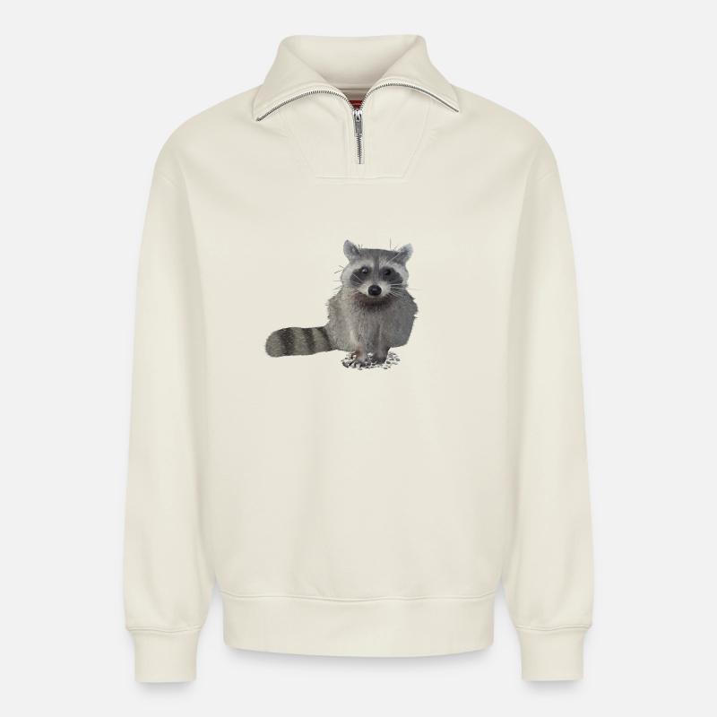 Waschbär - Relaxed Unisex Organic Half Zip Sweatshirt – von SPREAD - Naturweiß