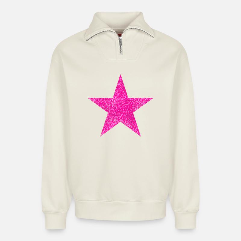 Pink Stern mit Textur - Relaxed Unisex Organic Half Zip Sweatshirt – von SPREAD - Naturweiß