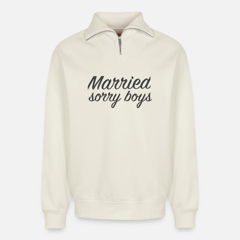 married - Sweat unisexe décontracté en coton biologique à demi-zip – de SPREAD - blanc cassé