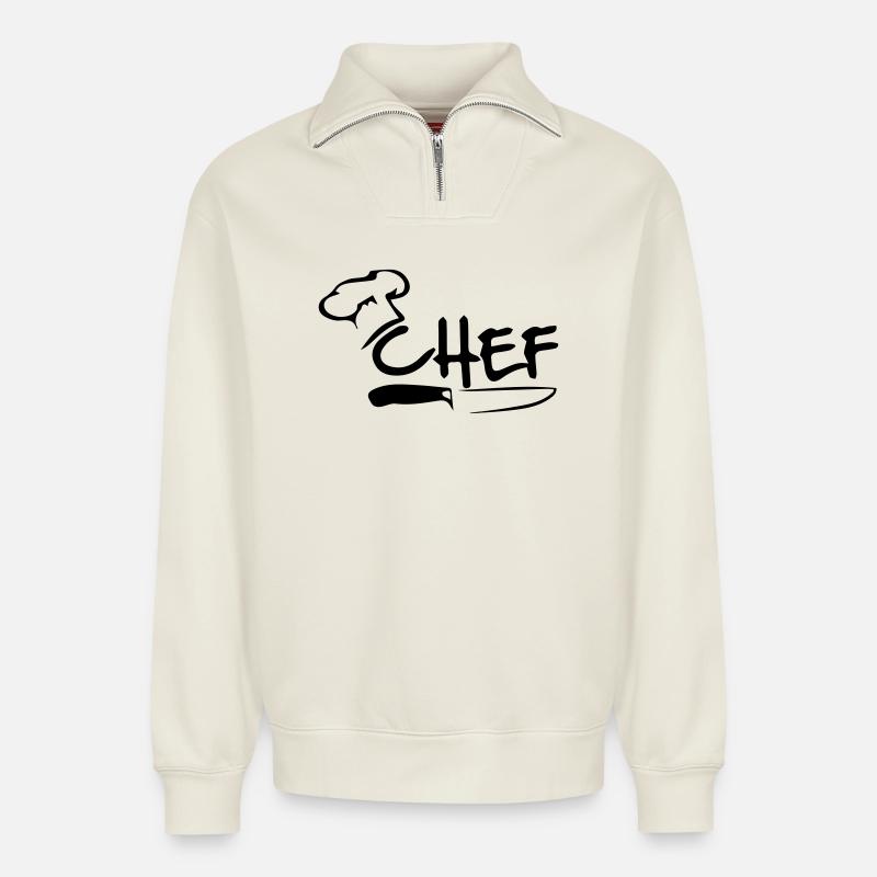 Chefkoch - Relaxed Unisex Organic Half Zip Sweatshirt – von SPREAD - Naturweiß