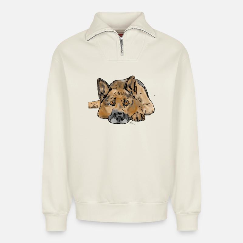 Deutscher Schäferhund - Relaxed Unisex Organic Half Zip Sweatshirt – von SPREAD - Naturweiß