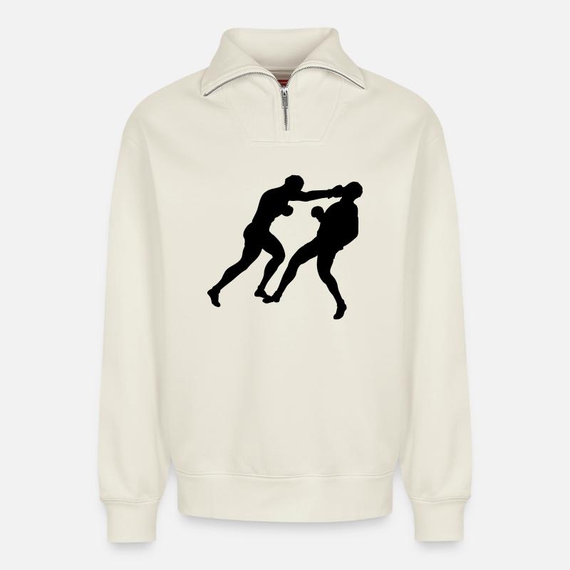 Boxe boxe - Sweat unisexe décontracté en coton biologique à demi-zip – de SPREAD - blanc cassé
