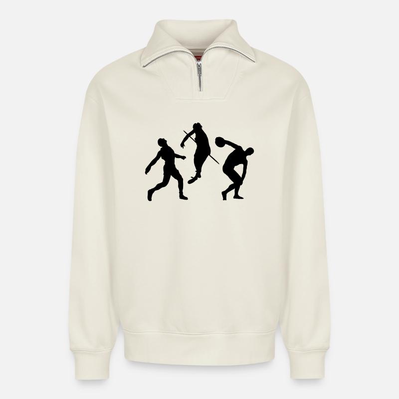 Athlétisme - Sweat unisexe décontracté en coton biologique à demi-zip – de SPREAD - blanc cassé