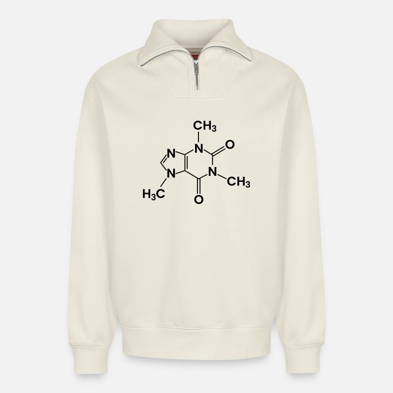 Coffee Chemical Structure Caffeine - Relaxed Unisex Organic Half Zip Sweatshirt – by SPREAD - off white