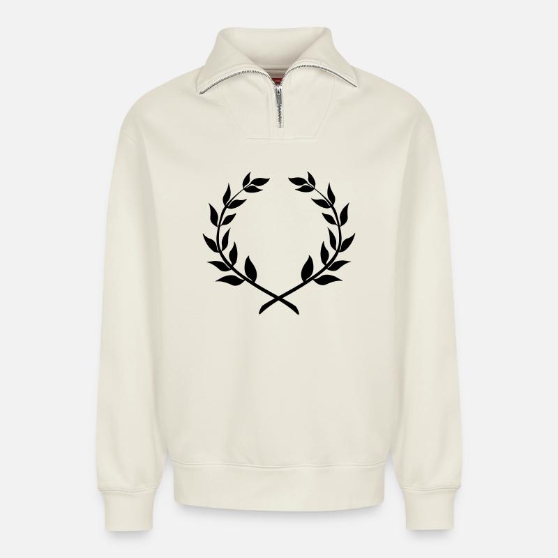 Siegerkranz Lorbeerkranz - Relaxed Unisex Organic Half Zip Sweatshirt – von SPREAD - Naturweiß