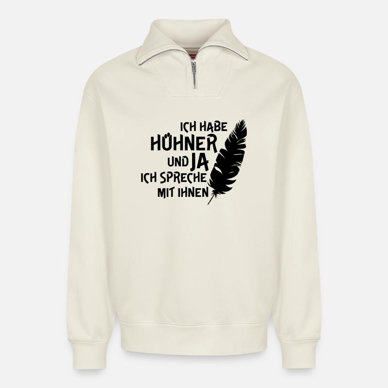 Ich habe Hühner - Relaxed Unisex Organic Half Zip Sweatshirt – von SPREAD - Naturweiß
