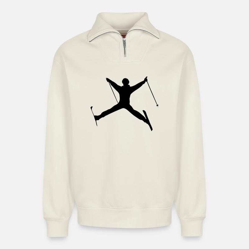 Skispringen Wintersport Schattenfigur - Relaxed Unisex Organic Half Zip Sweatshirt – von SPREAD - Naturweiß