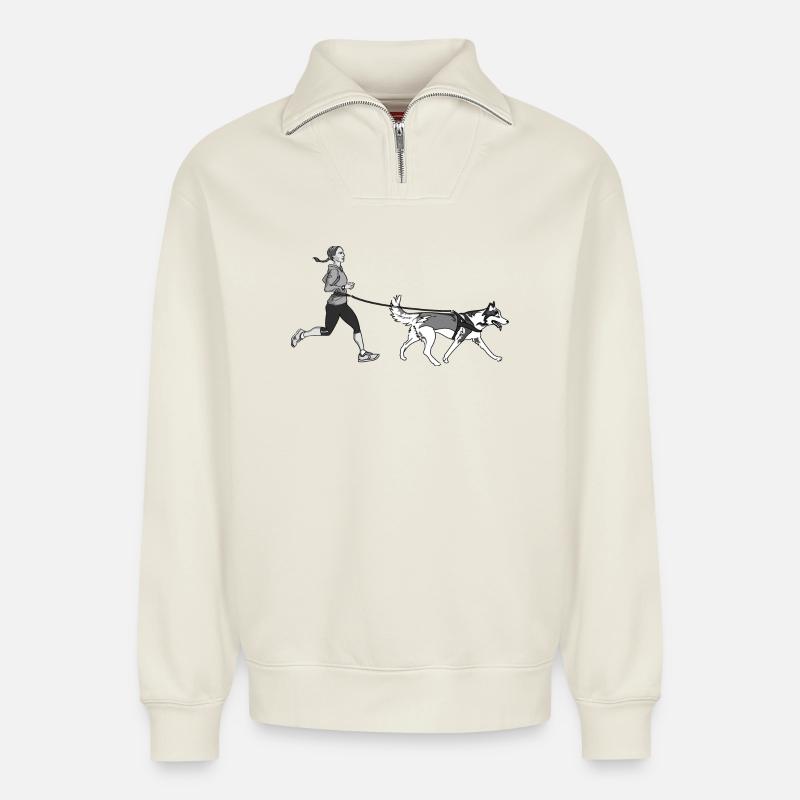 Canicross - Relaxed Unisex Organic Half Zip Sweatshirt – von SPREAD - Naturweiß
