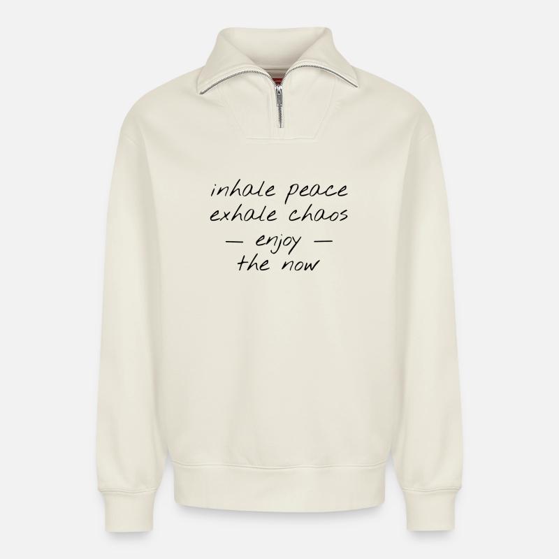 Yoga - Relaxed Unisex Organic Half Zip Sweatshirt – von SPREAD - Naturweiß