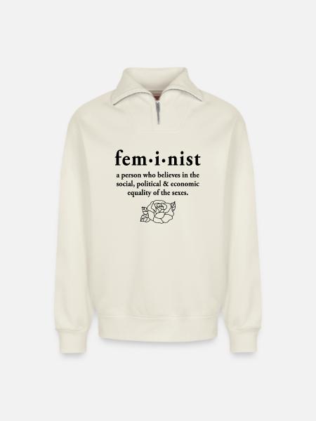 Feminist Definition - Relaxed Unisex Organic Half Zip Sweatshirt – by SPREAD - off white