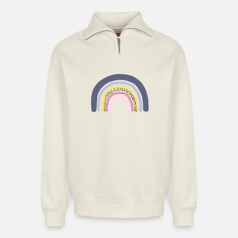 Regenbogen pastell - Relaxed Unisex Organic Half Zip Sweatshirt – von SPREAD - Naturweiß