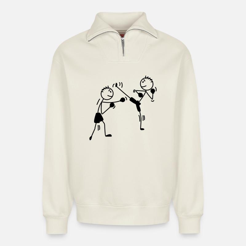 Kickboxen High Kick und Schläge - Relaxed Unisex Organic Half Zip Sweatshirt – von SPREAD - Naturweiß