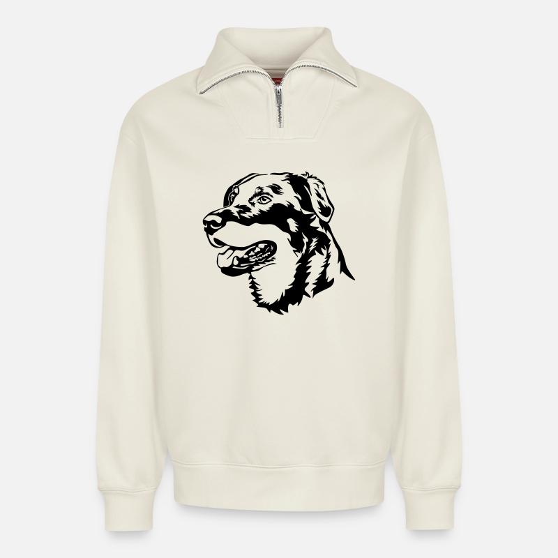 Beauceron Kopf - Relaxed Unisex Organic Half Zip Sweatshirt – von SPREAD - Naturweiß