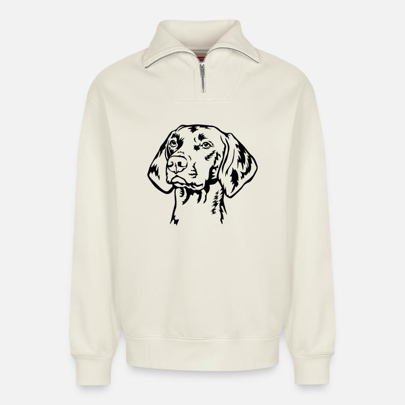Magyar Vizsla Kopf - Relaxed Unisex Organic Half Zip Sweatshirt – von SPREAD - Naturweiß