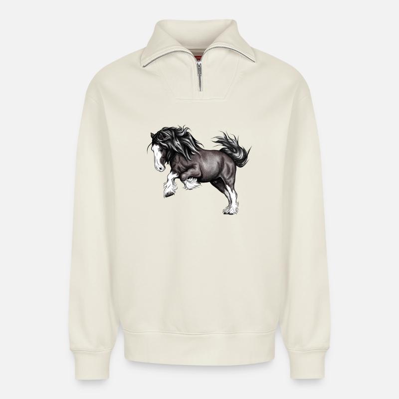 Puissance de cheval - Sweat unisexe décontracté en coton biologique à demi-zip – de SPREAD - blanc cassé