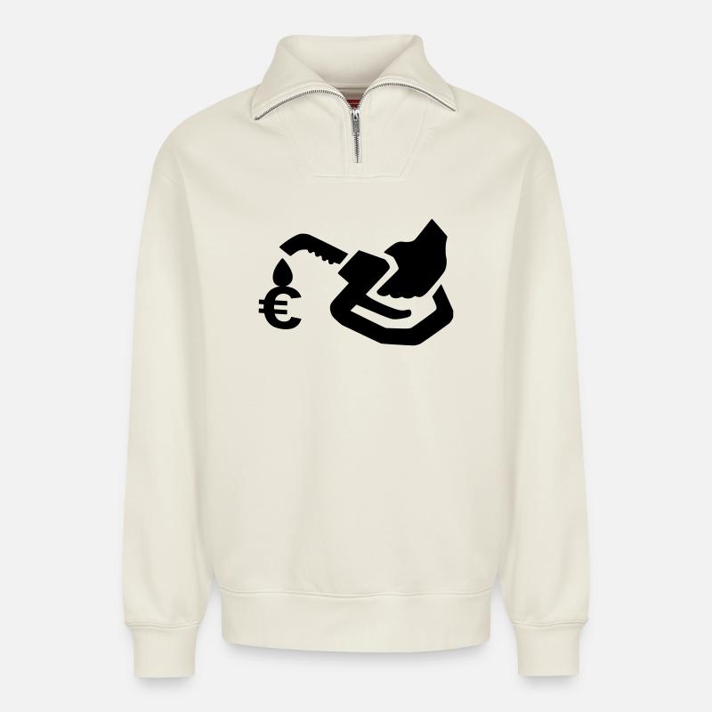 pompe à essence - Sweat unisexe décontracté en coton biologique à demi-zip – de SPREAD - blanc cassé