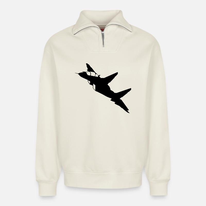 Avion - Sweat unisexe décontracté en coton biologique à demi-zip – de SPREAD - blanc cassé