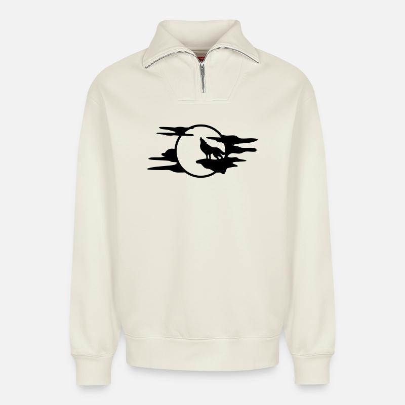 Le loup noir - Sweat unisexe décontracté en coton biologique à demi-zip – de SPREAD - blanc cassé