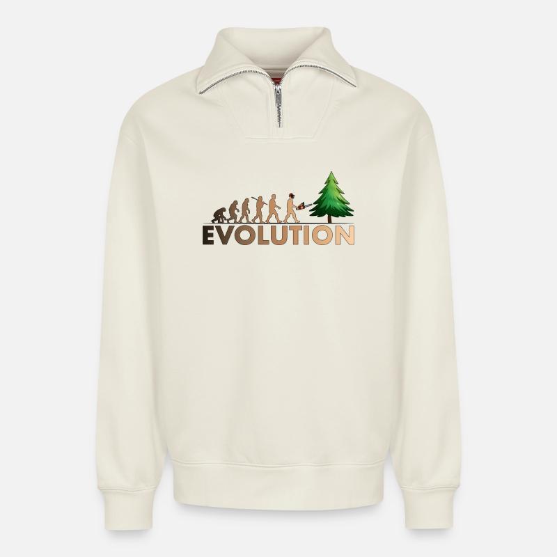 Kettensägen Evolution Farbe - Relaxed Unisex Organic Half Zip Sweatshirt – von SPREAD - Naturweiß