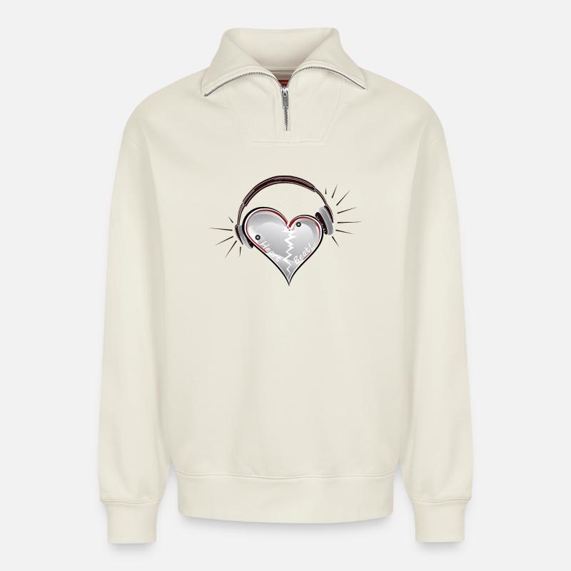 Heartbeat - Relaxed Unisex Organic Half Zip Sweatshirt – von SPREAD - Naturweiß