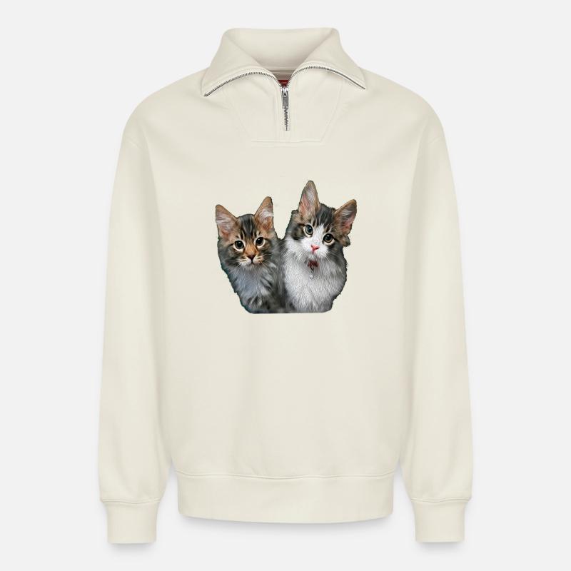 Kätzchen - Relaxed Unisex Organic Half Zip Sweatshirt – von SPREAD - Naturweiß