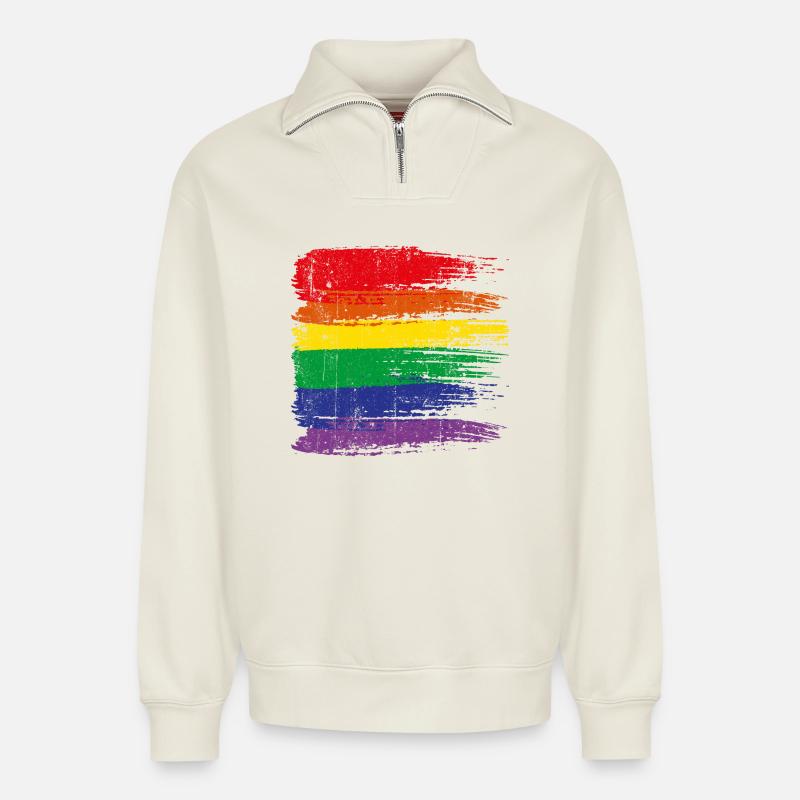 Regenbogen-Pinselstrich Pride - Relaxed Unisex Organic Half Zip Sweatshirt – von SPREAD - Naturweiß