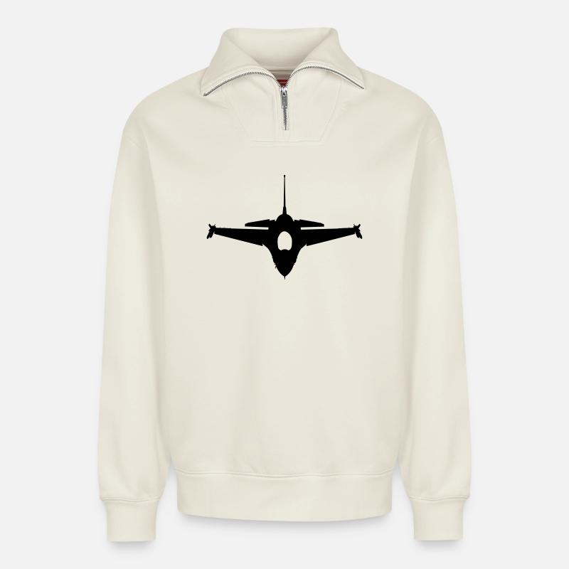 Flugzeug - Relaxed Unisex Organic Half Zip Sweatshirt – von SPREAD - Naturweiß