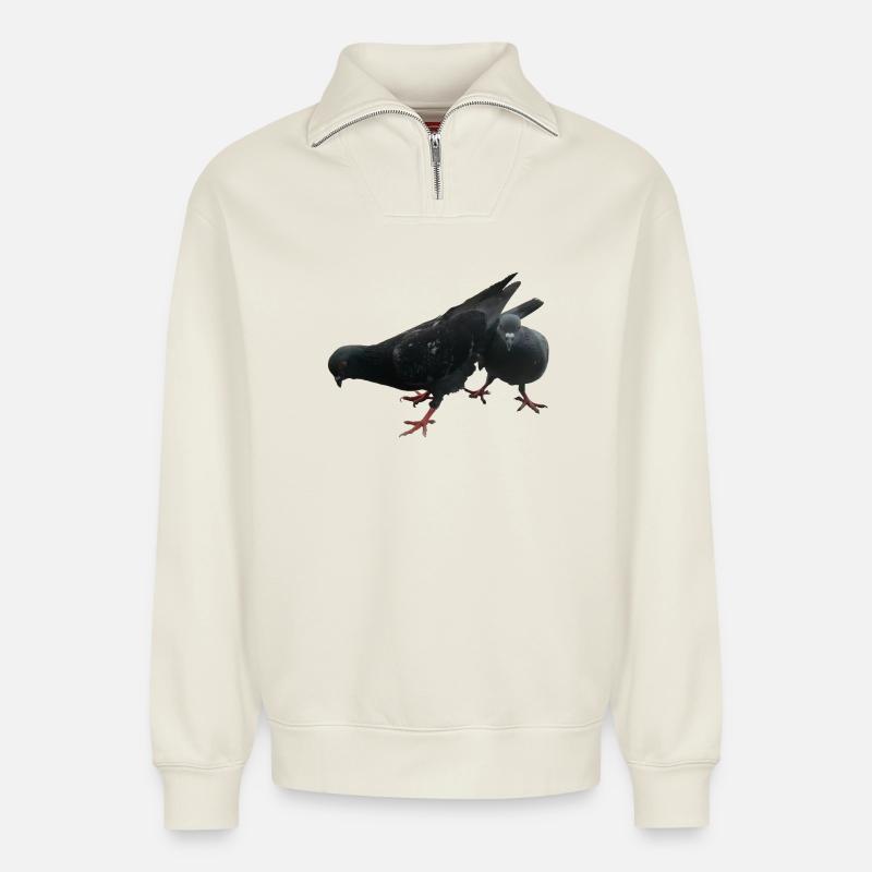 Tauben - Relaxed Unisex Organic Half Zip Sweatshirt – von SPREAD - Naturweiß