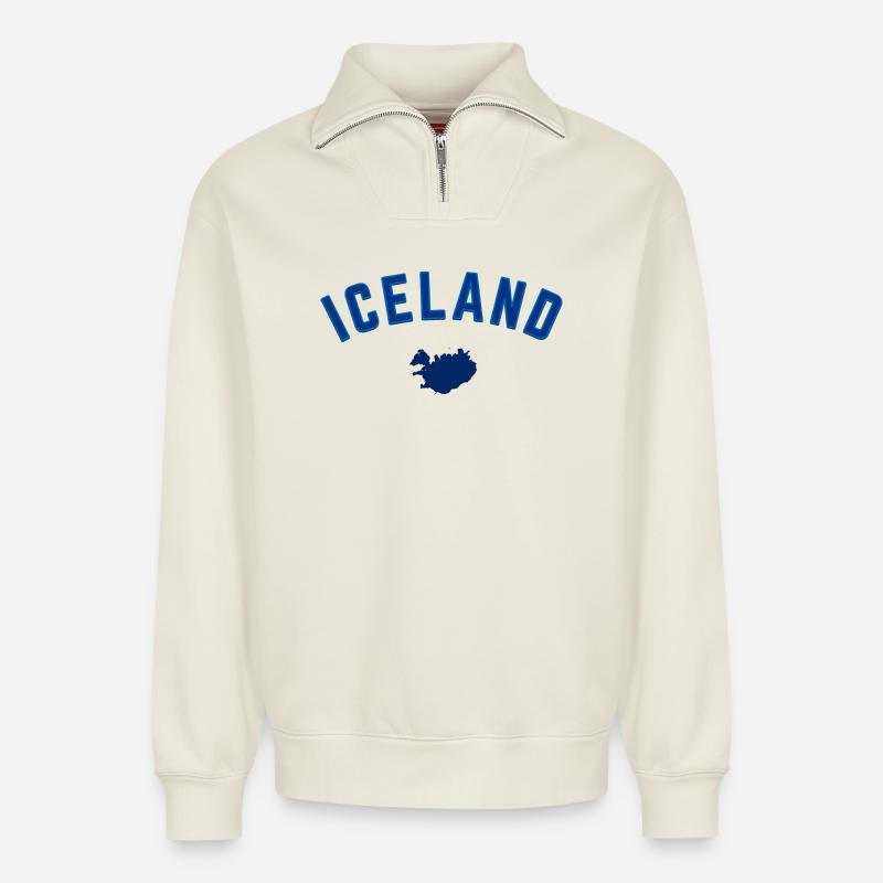 Iceland Blue Map Bow Design - Relaxed Unisex Organic Half Zip Sweatshirt – by SPREAD - off white