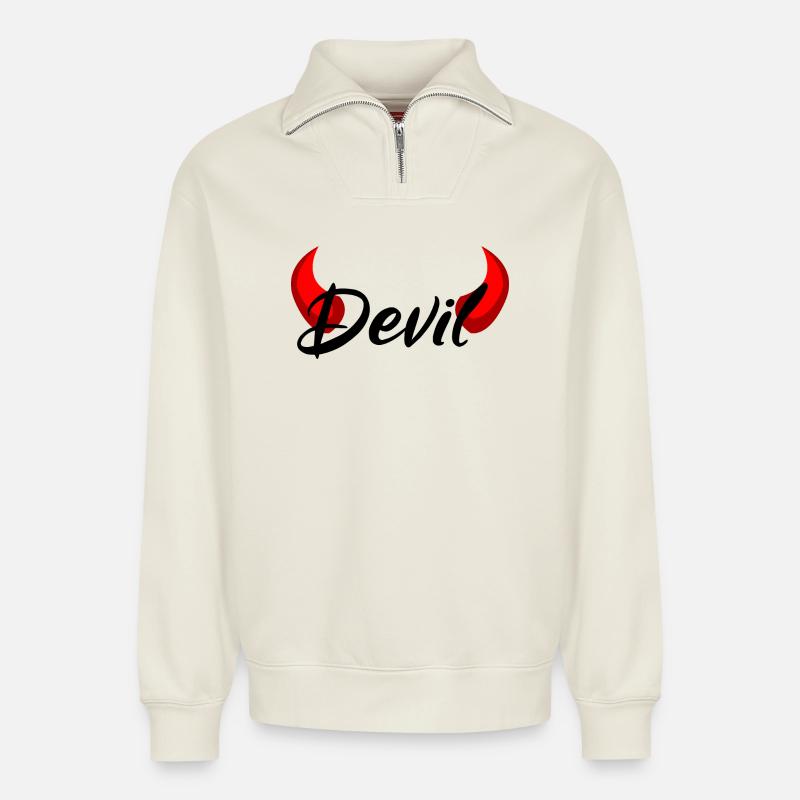 I'm a Devil - Devil - Relaxed Unisex Organic Half Zip Sweatshirt – by SPREAD - off white