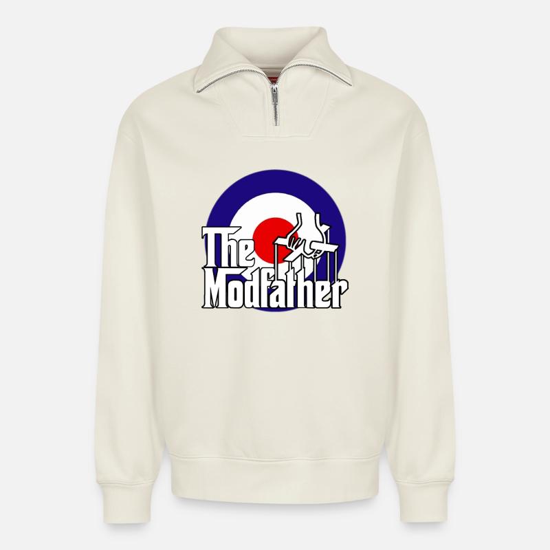 der modfather - Relaxed Unisex Organic Half Zip Sweatshirt – von SPREAD - Naturweiß