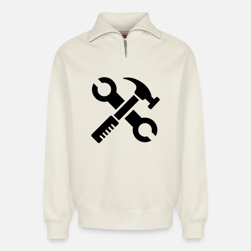 werkzeug tools symbol geschenk tischler Handwerker - Relaxed Unisex Organic Half Zip Sweatshirt – von SPREAD - Naturweiß