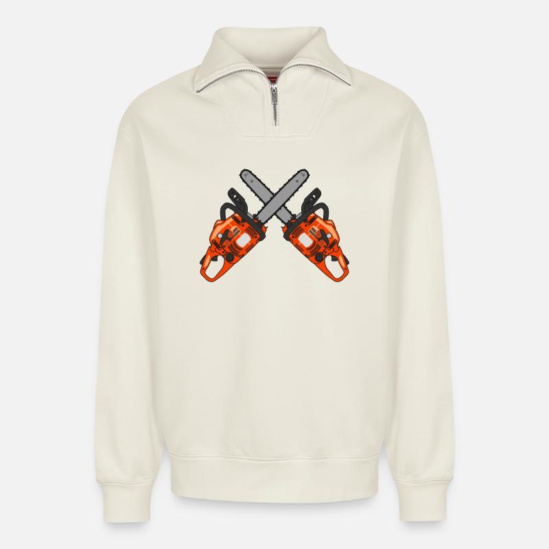 Croix de tronçonneuse - Sweat unisexe décontracté en coton biologique à demi-zip – de SPREAD - blanc cassé