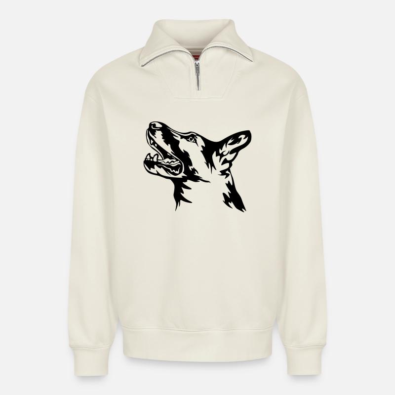 Deutscher Schäferhund Kopf - Relaxed Unisex Organic Half Zip Sweatshirt – von SPREAD - Naturweiß