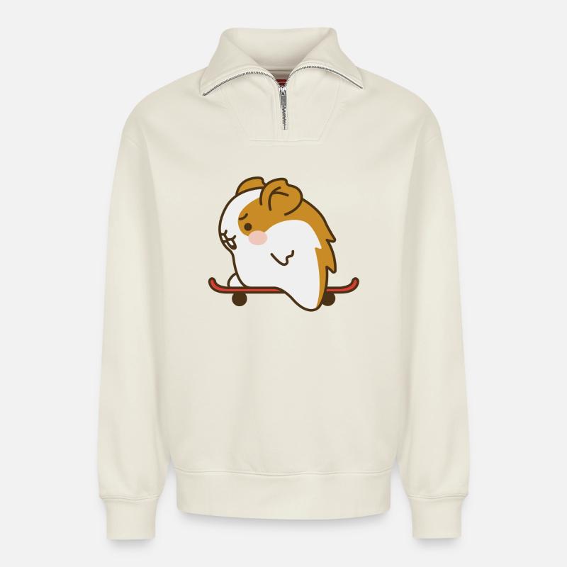 Hamster - Sweat unisexe décontracté en coton biologique à demi-zip – de SPREAD - blanc cassé