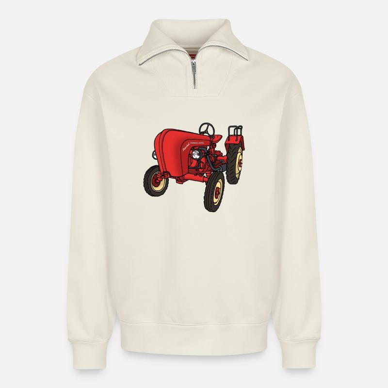 Roter Trecker - Relaxed Unisex Organic Half Zip Sweatshirt – von SPREAD - Naturweiß