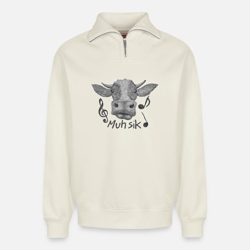 Muh sik - Relaxed Unisex Organic Half Zip Sweatshirt – von SPREAD - Naturweiß