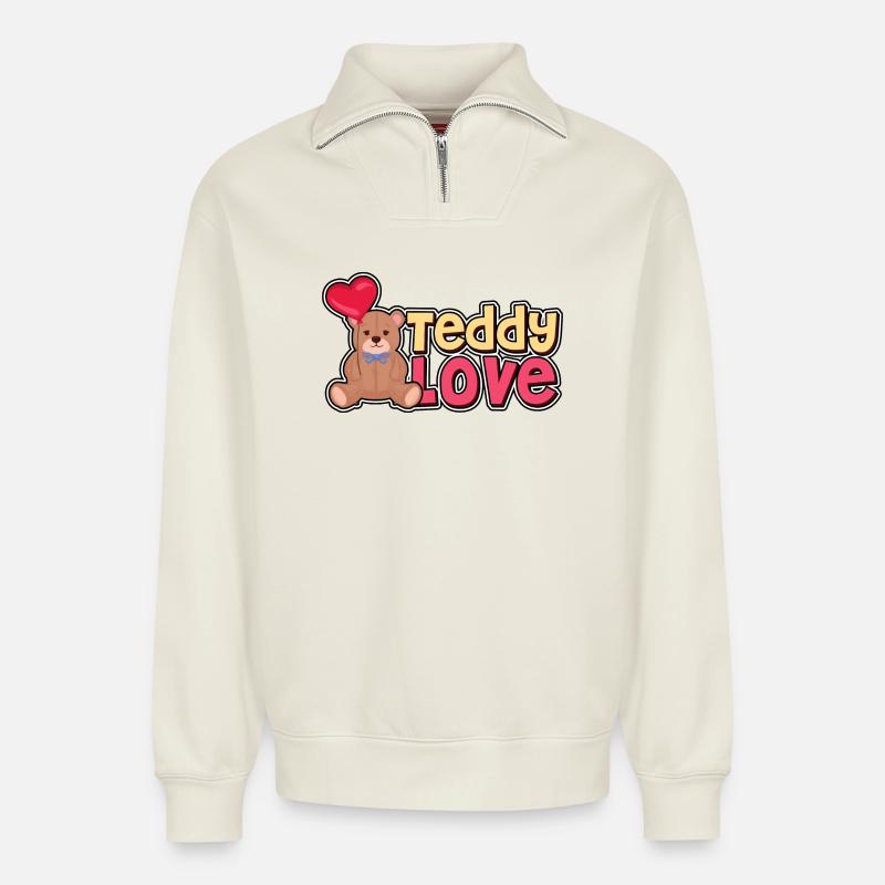 Teddy Liebe - Bär - Bären - Relaxed Unisex Organic Half Zip Sweatshirt – von SPREAD - Naturweiß