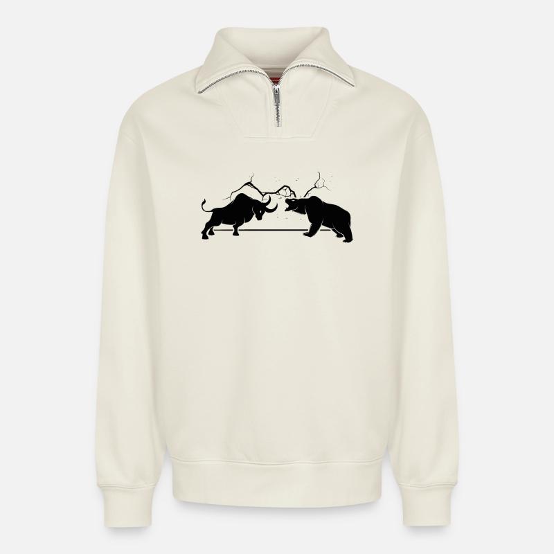Bulle VS Bär - Relaxed Unisex Organic Half Zip Sweatshirt – von SPREAD - Naturweiß