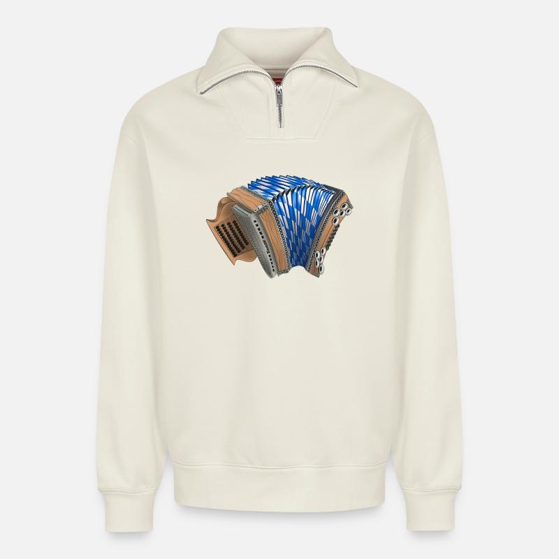 Harmonica styrienne - Bavière | ZiachON ! - Sweat unisexe décontracté en coton biologique à demi-zip – de SPREAD - blanc cassé