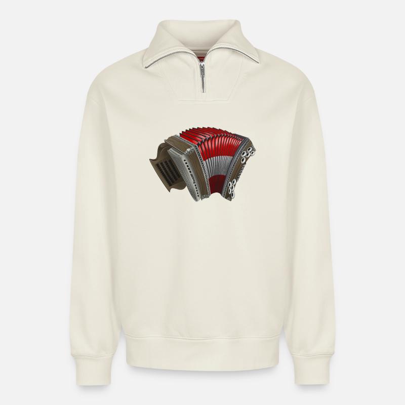 Harmonica styrienne - Autriche | ZiachON ! - Sweat unisexe décontracté en coton biologique à demi-zip – de SPREAD - blanc cassé
