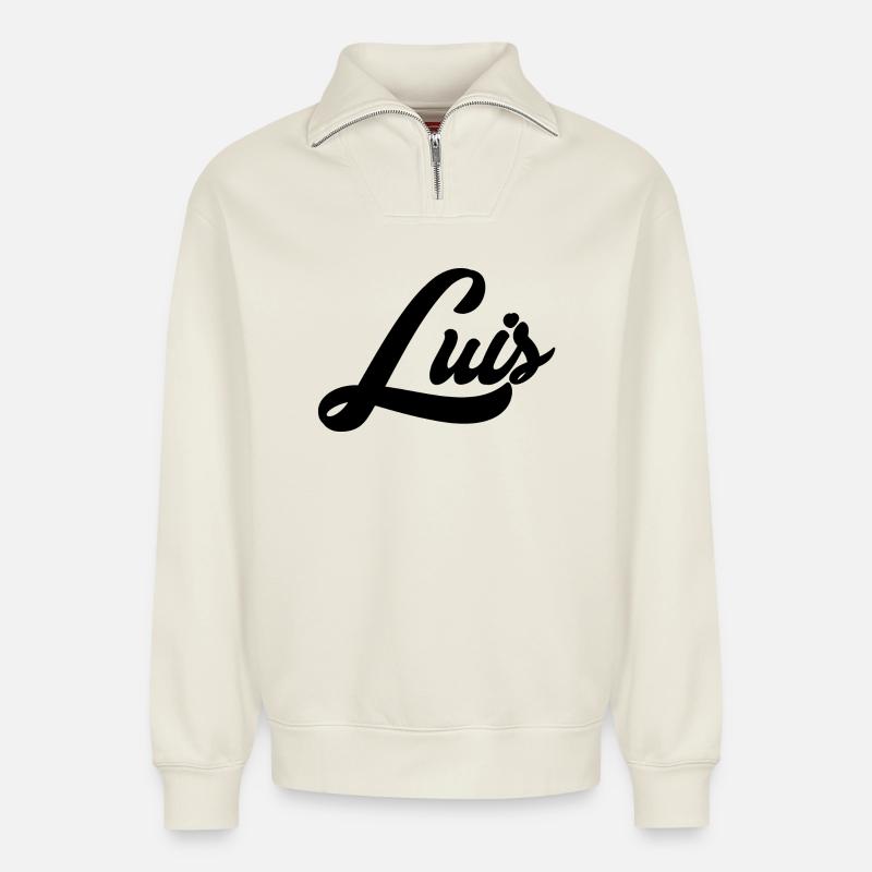 Luis Name Schwarz - Relaxed Unisex Organic Half Zip Sweatshirt – von SPREAD - Naturweiß