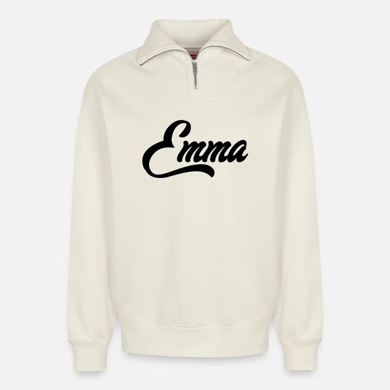 Emma Name  - Relaxed Unisex Organic Half Zip Sweatshirt – von SPREAD - Naturweiß